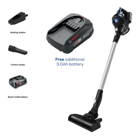 Bosch BBS611GB Cordless Vacuum Cleaner - 30 Minute Run Time - Black - PLUS Additional Battery