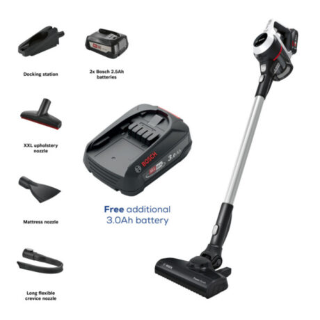 Bosch BCS612GB Unlimited Serie 6 ProHome Cordless Vacuum Cleaner - 30 Minute Run Time - White - PLUS Additional Battery