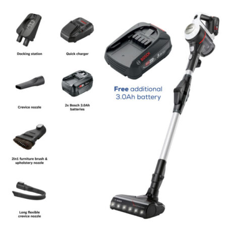 Bosch Unlimited 7 BCS712GBKIT Cordless Vacuum Cleaner - White & Black - PLUS Additional Battery