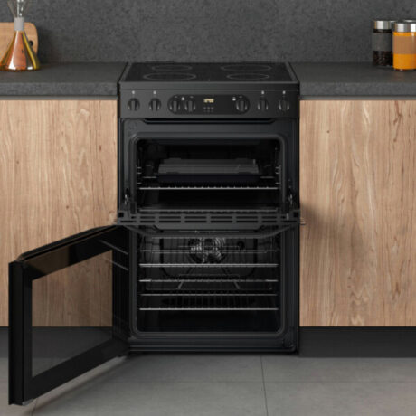 Hotpoint HDEU67V9C2B/UK 60cm Double Oven Electric Cooker with Ceramic Hob - Black